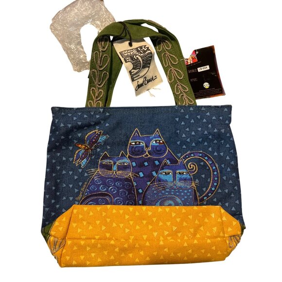 NWT Laurel Burch Cat-Themed Canvas Tote w/ Artistic Design, Zippered Pocket - Picture 1 of 8